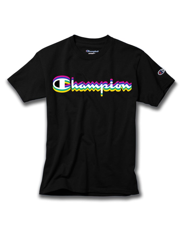 Champion Girls T-Shirt NZ - Cotton Script Logo Black ( 7583-QMLSG )